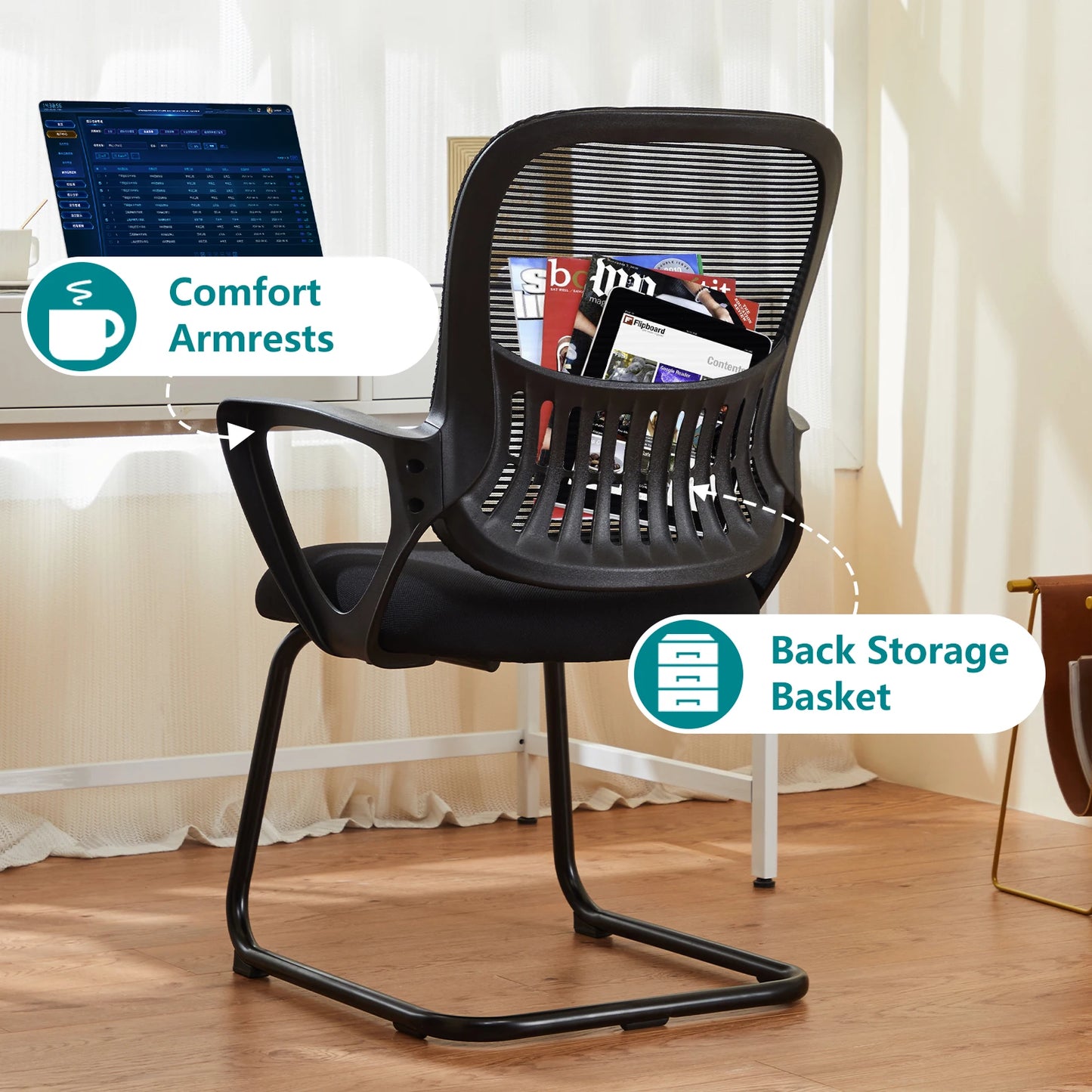 Ergonomic Office Chair No Wheels with Armrest