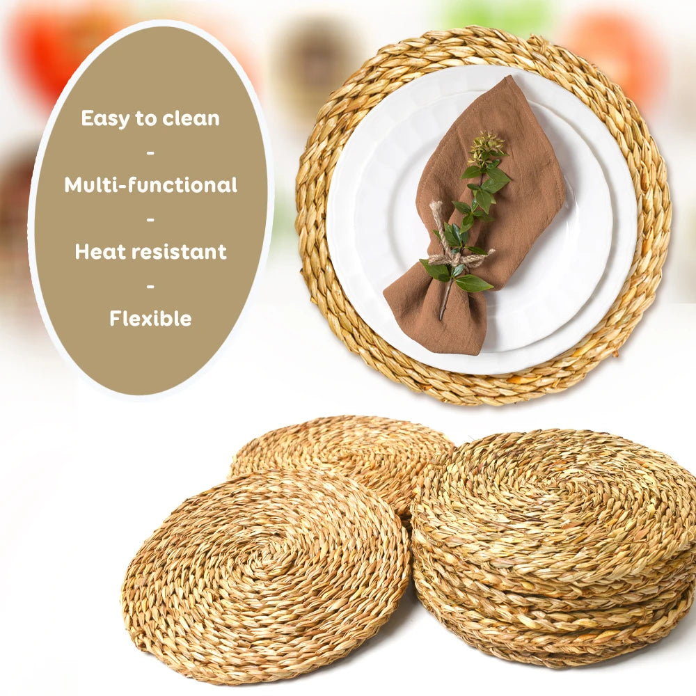 Set of 12 Natural Woven Placemats Round
