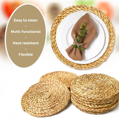 Set of 12 Natural Woven Placemats Round
