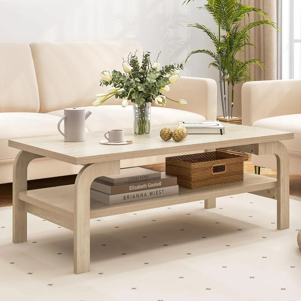 Mid Century Modern Coffee Table, 47" 2-Tier Center Table