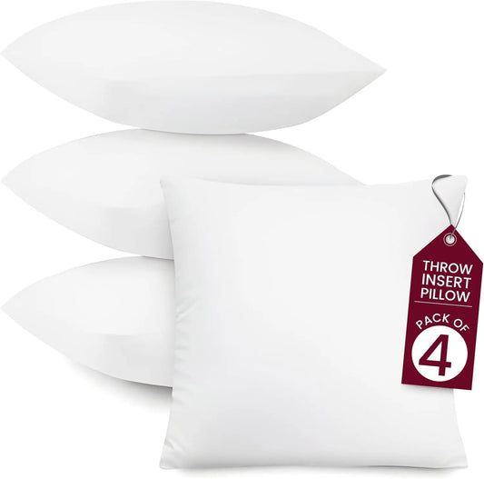Throw Pillow Inserts – Set of 4 Soft Square Couch Pillows