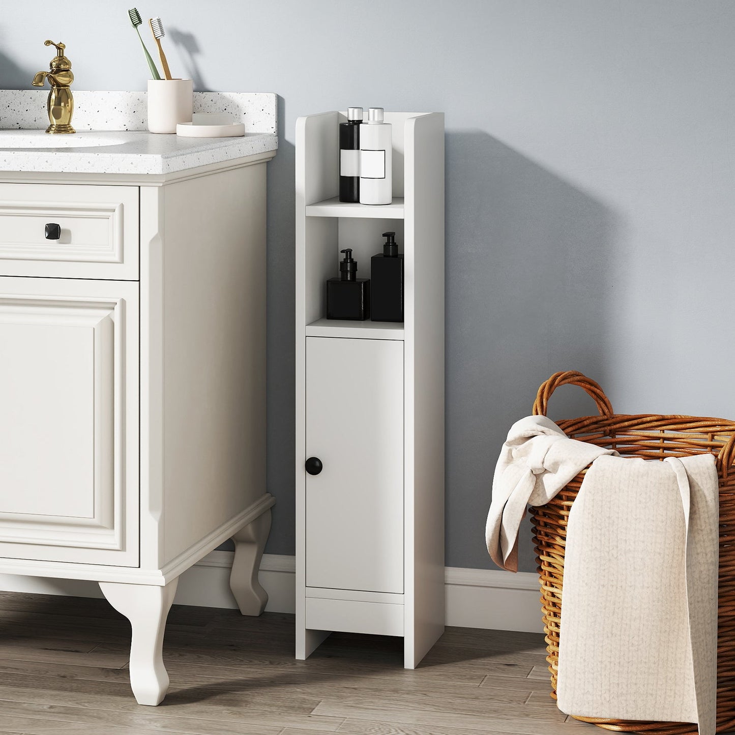 Bathroom Slim Cabinet Corner with Door and Adjustable Shelf