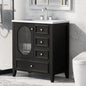30" Bathroom Vanity with Sink, Bathroom Vanity Cabinet with Three Drawers and Door, Solid Wood and MDF, Black