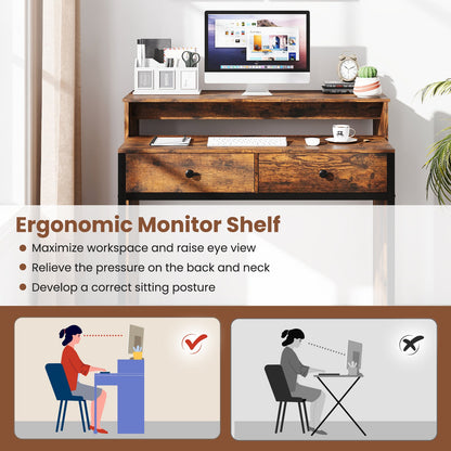 Extendable Computer Desk with 2 Storage Drawers Convertible Home Office Rolling Study Writing Desk
