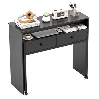 Extendable Computer Desk with 2 Storage Drawers Convertible Home Office Rolling Study Writing Desk