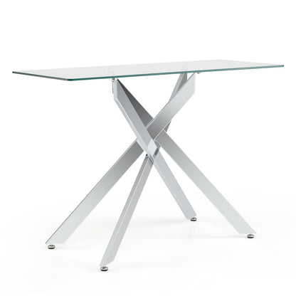 Glass Console Table Modern Entryway Table with Clear Tempered Glass Top-Silver
