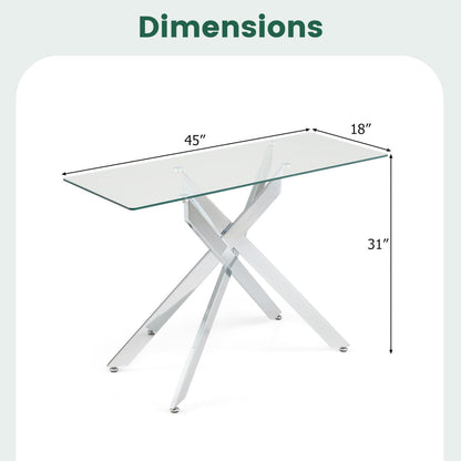 Glass Console Table Modern Entryway Table with Clear Tempered Glass Top-Silver