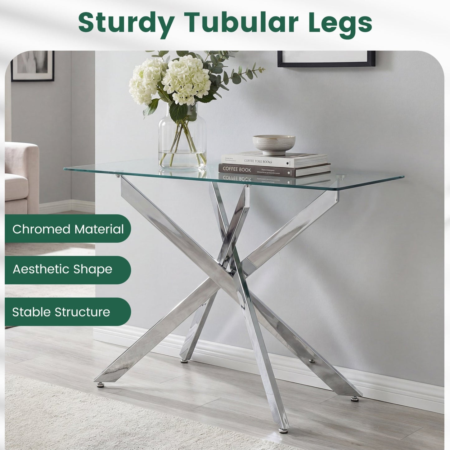Glass Console Table Modern Entryway Table with Clear Tempered Glass Top-Silver
