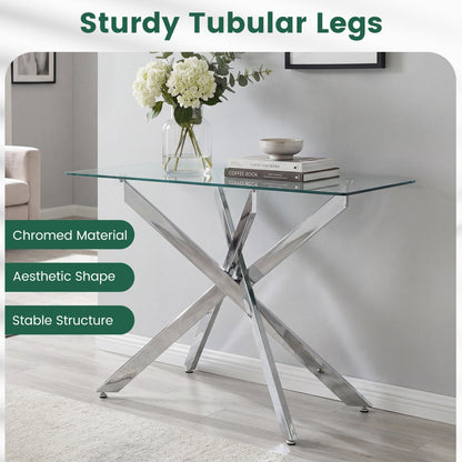 Glass Console Table Modern Entryway Table with Clear Tempered Glass Top-Silver