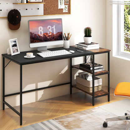 55 Inch Modern Industrial Style Study Writing Desk with 2 Storage Shelves