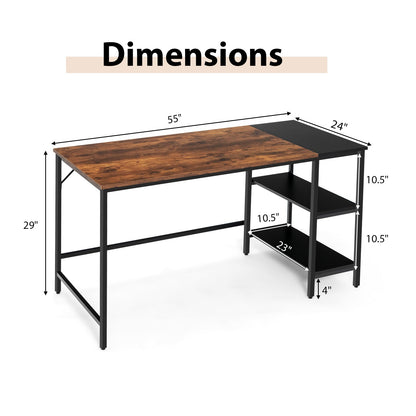 55 Inch Modern Industrial Style Study Writing Desk with 2 Storage Shelves