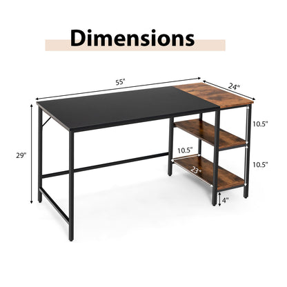 55 Inch Modern Industrial Style Study Writing Desk with 2 Storage Shelves