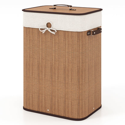19 Gal Rectangle Laundry Basket Bamboo Clothes Hamper with Handles and Lid
