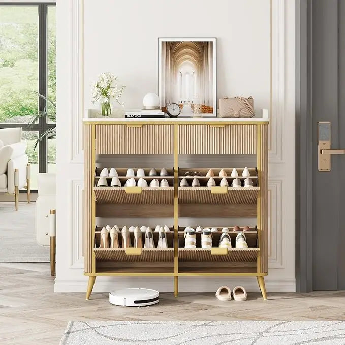 Fluted Shoe Cabinet Storage, Shoe Organizer Cabinet