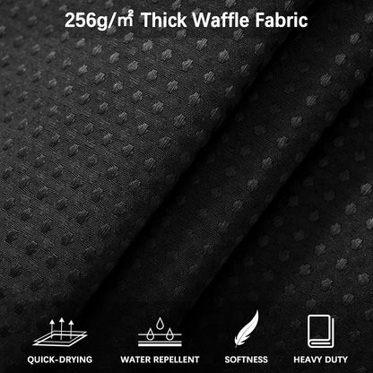 Black Waffle Shower Curtain 256GSM Heavy Duty Fabric Bathroom Curtain with 12 Hooks, 72x72