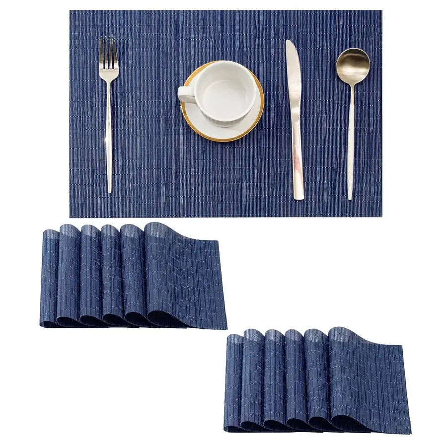 Blue Placemats Set of 12 Heat Resistant NonSlip Place mats for Dining Table, Washable Durable PVC Vinyl Woven Table MatsBlue, 12