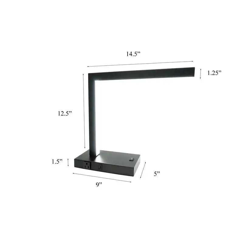 LED Table Lamp with USB Charging Port and Power Outlet