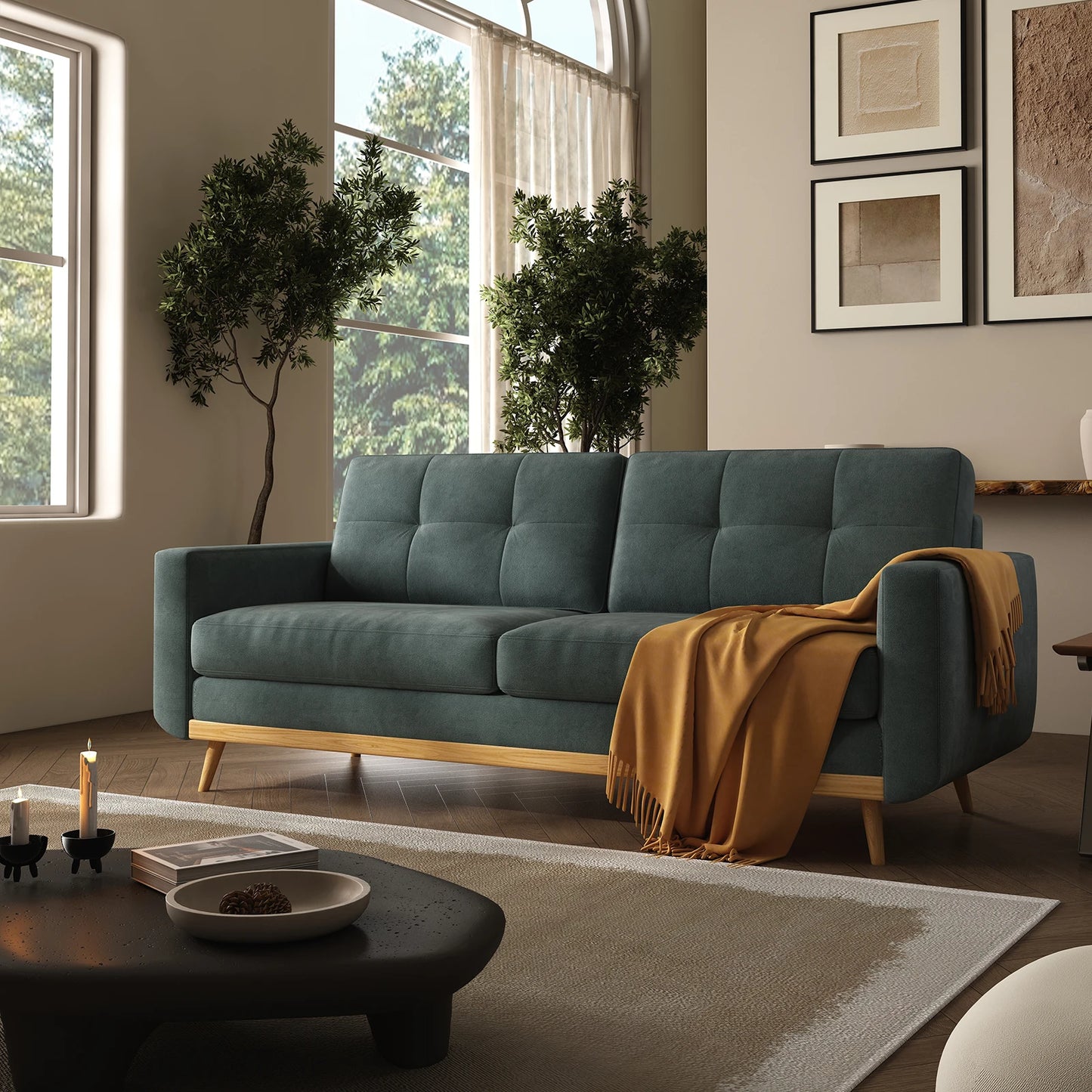67.7-inch Mid-Century Modern Loveseat Sofa with Wooden Legs