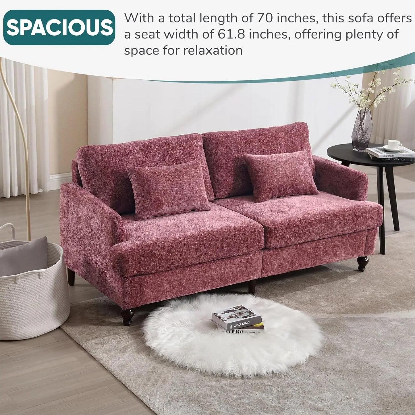 70 inch Loveseat Sofa, with Wood Legs