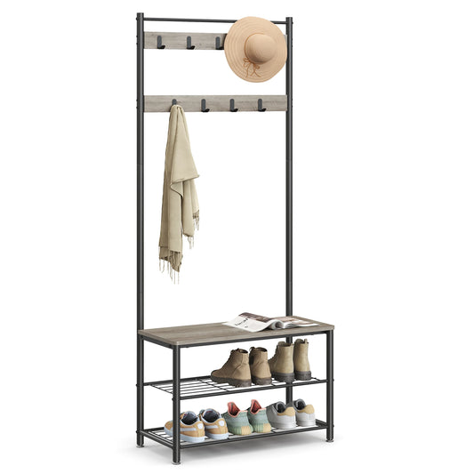 Coat Rack, Hall Tree with Shoe Storage Bench