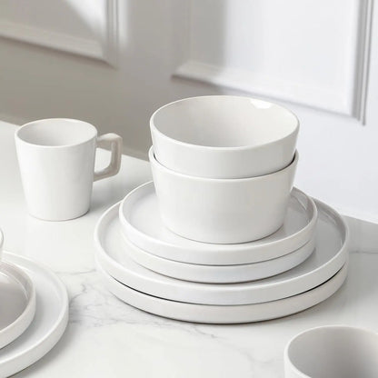16-Piece Dinnerware Set for 4, White Glossy Plates and Bowls Set,