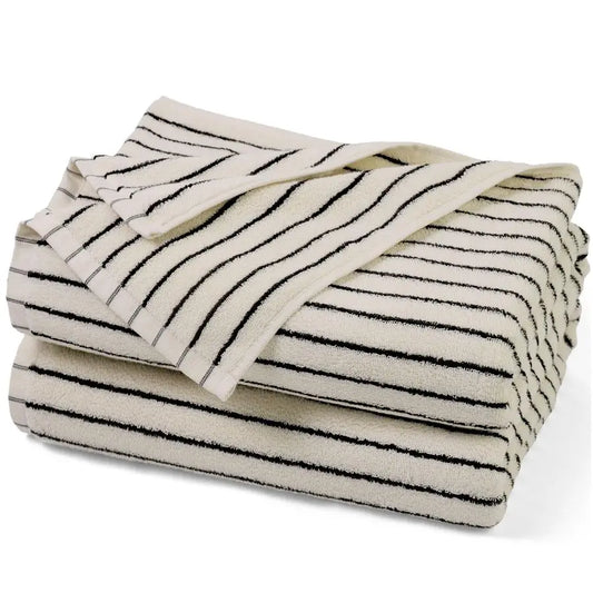 Black and White Striped Bath Towels Set of 2,