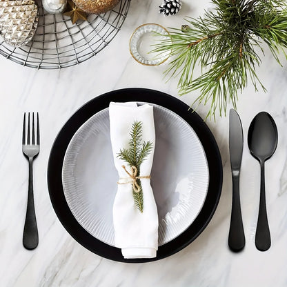 60pcs, Black Silverware Mirror Polished Cutlery Set