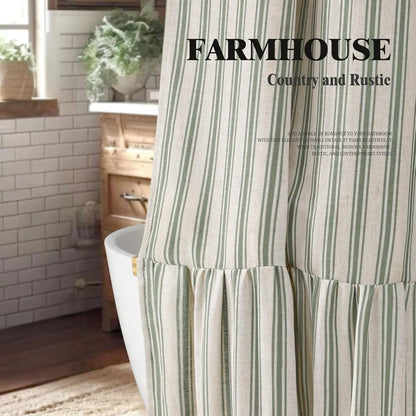 Farmhouse Shower Curtain, Linen Blend Natural Fabric