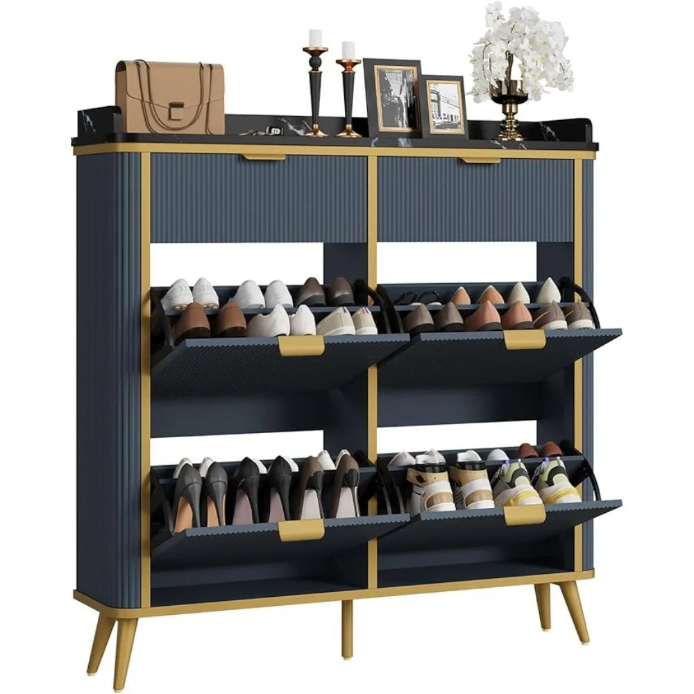 Fluted Shoe Cabinet Storage, Shoe Organizer Cabinet