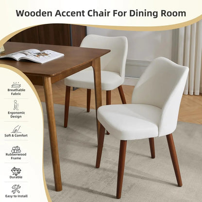 Linen Dining Chair Set of 4 with Wood Legs