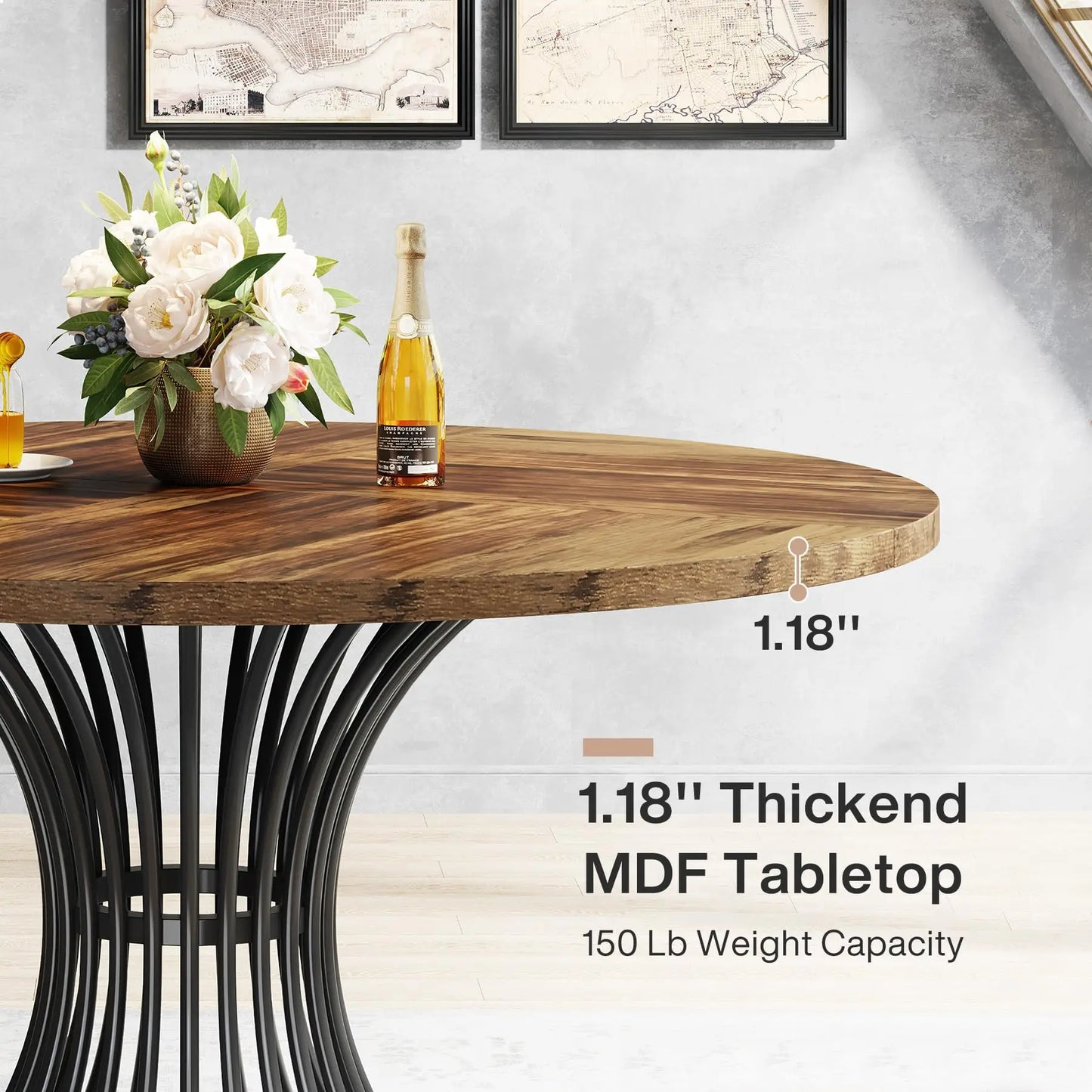 Round Dining Table for 4-6 People, 47-Inch