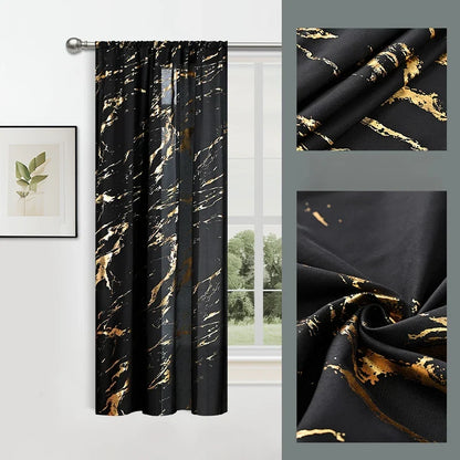 2pcs Luxury Marble Pattern Curtains with Rod Pocket, Blackout Curtains for Living Room, Bedroom, Home Decor, Window Curtains