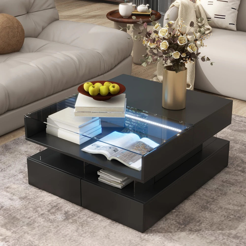 Lift-Top Coffee Table with 2 Drawers, Modern