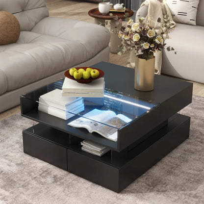 Lift-Top Coffee Table with 2 Drawers, Modern