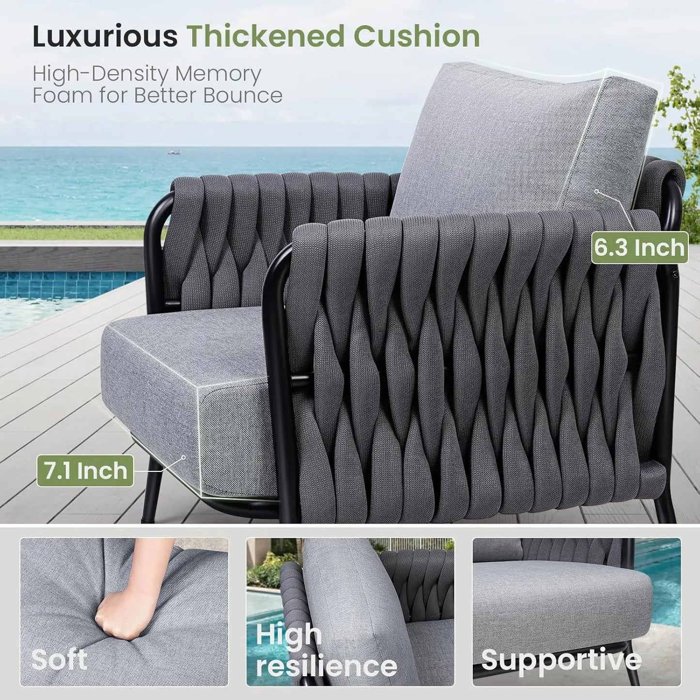Outdoor Patio Furniture Set 6-Piece, Outdoor 5-Seat Sofa with Coffee Table,
