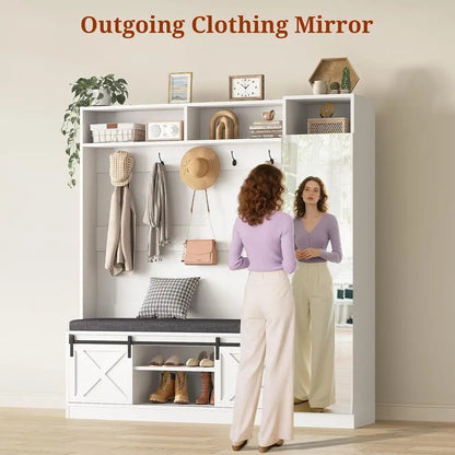 Hall Tree with Bench and Shoe Storage, Entryway Coat Rack