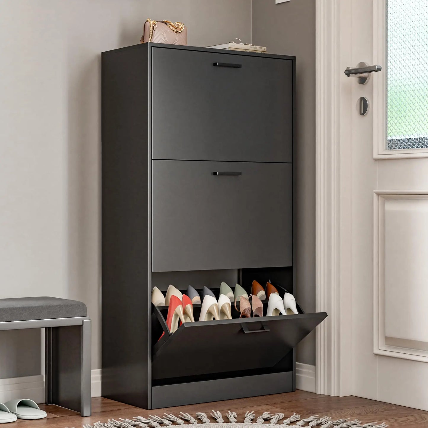Shoe Cabinet with 2 or 3 Flip Drawers