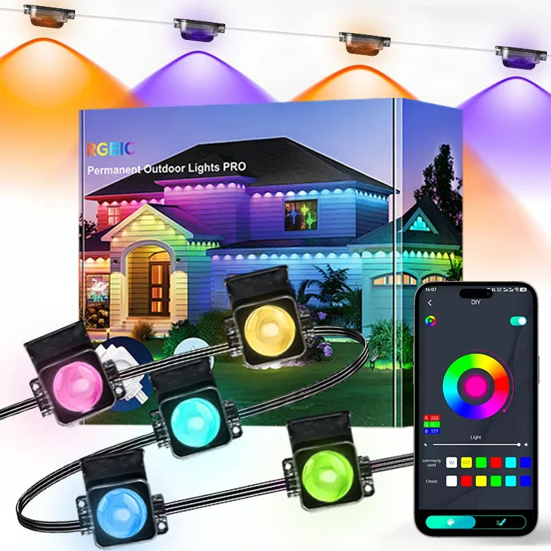 300FT Permanent Outdoor Lights Smart Eave Lights DIY Color Changing