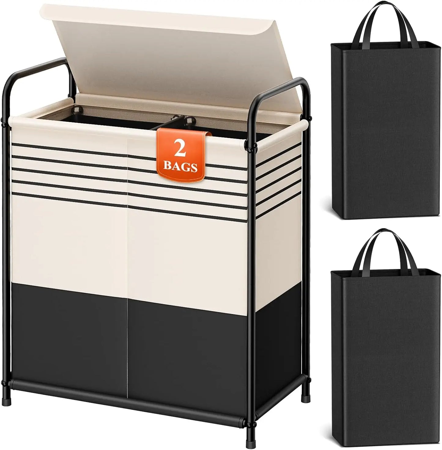 Double-Section Laundry Basket with Lid & Removable Bags, 120L Portable Hamper for Bedroom, Bathroom, Dorm