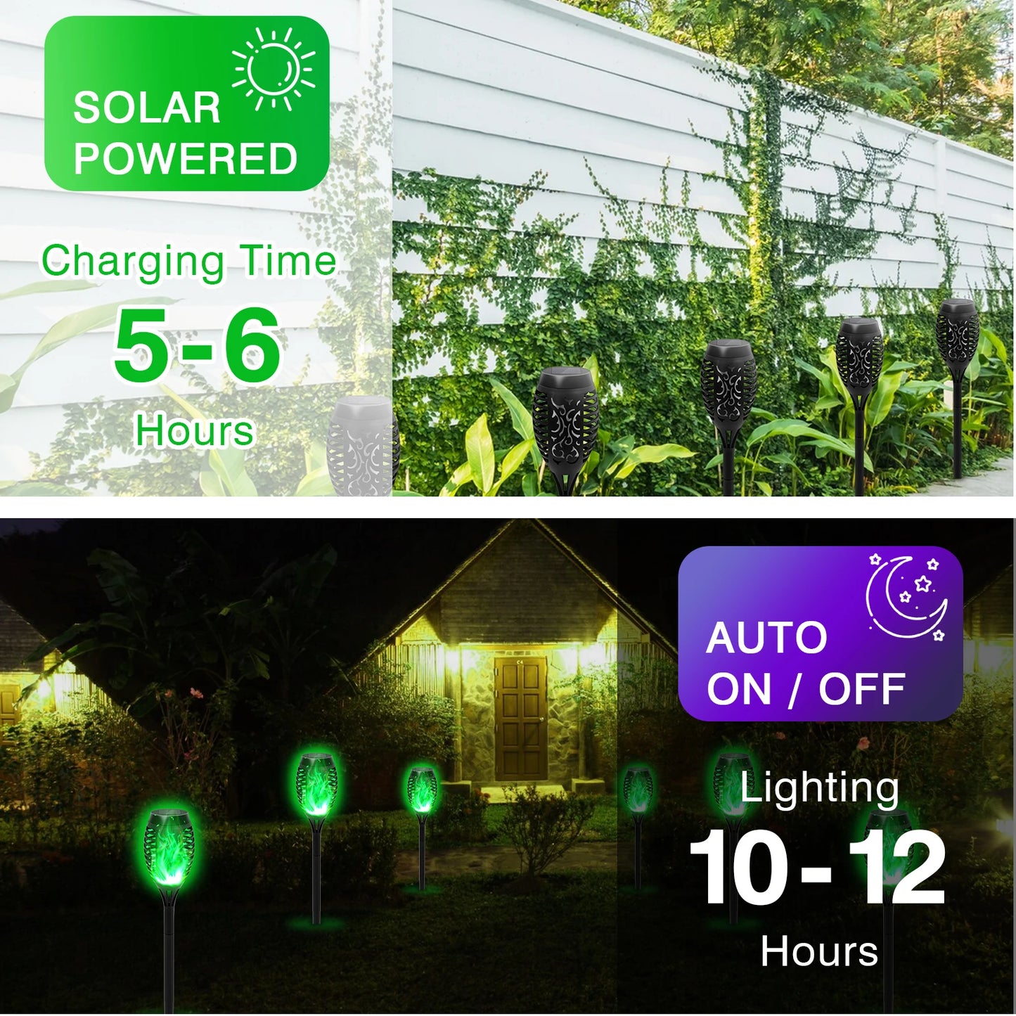 Green Solar Flame Light Outdoor with Flickering Flame