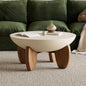 Round Concrete Coffee Table with Premium Walnut Ash Wood Legs