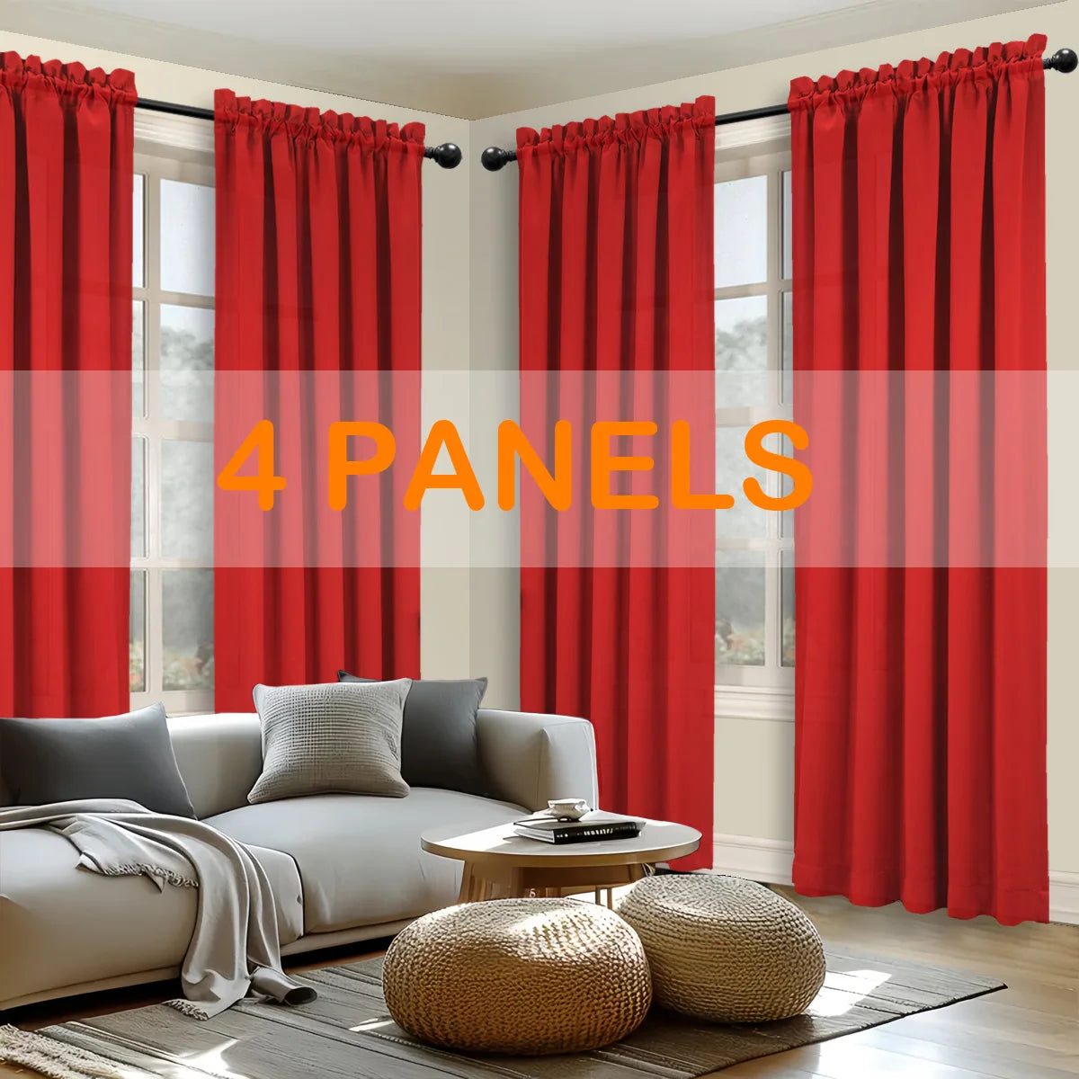 4pcs Light Filtering Curtains - Elegant, Fade-Resistant