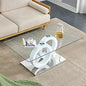 Glass Coffee Table, 47'' Modern Double MDF Leg and Silver Metal Bases