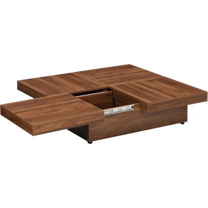 Square Marble Veneer Coffee Table with Sliding Top
