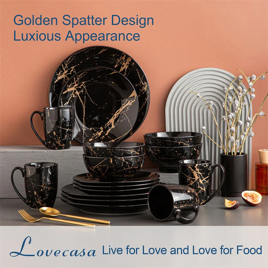 16Pcs Black Procelain Tableware Set