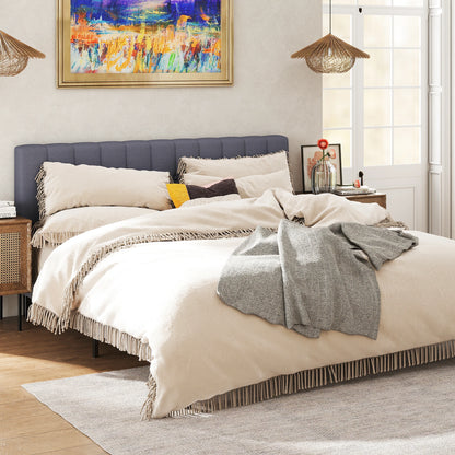 Wooden Solid Bed Frame with Fabric Upholstered