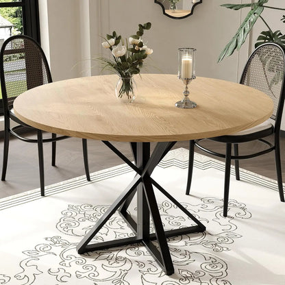 47" Round Dining Table for 4, Wood Top, Metal Pedestal