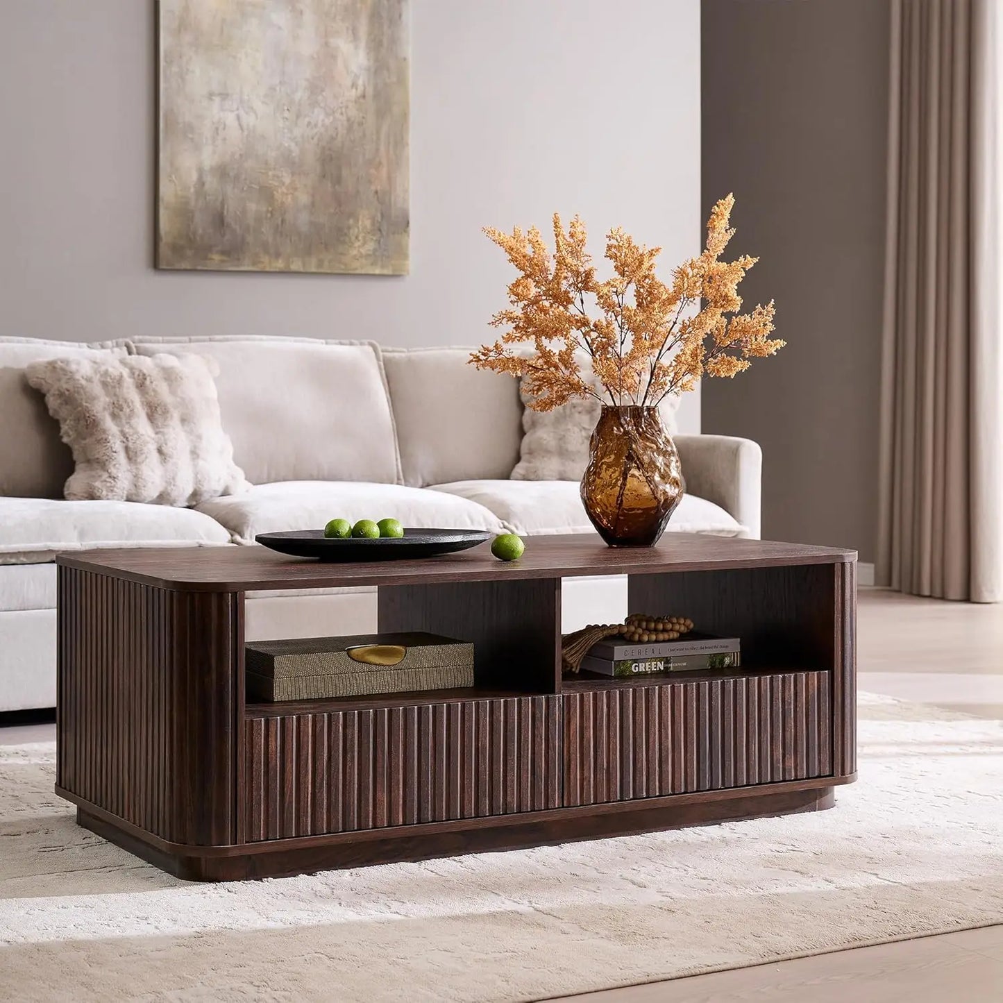 51" Fluted Coffee Table with Storage,