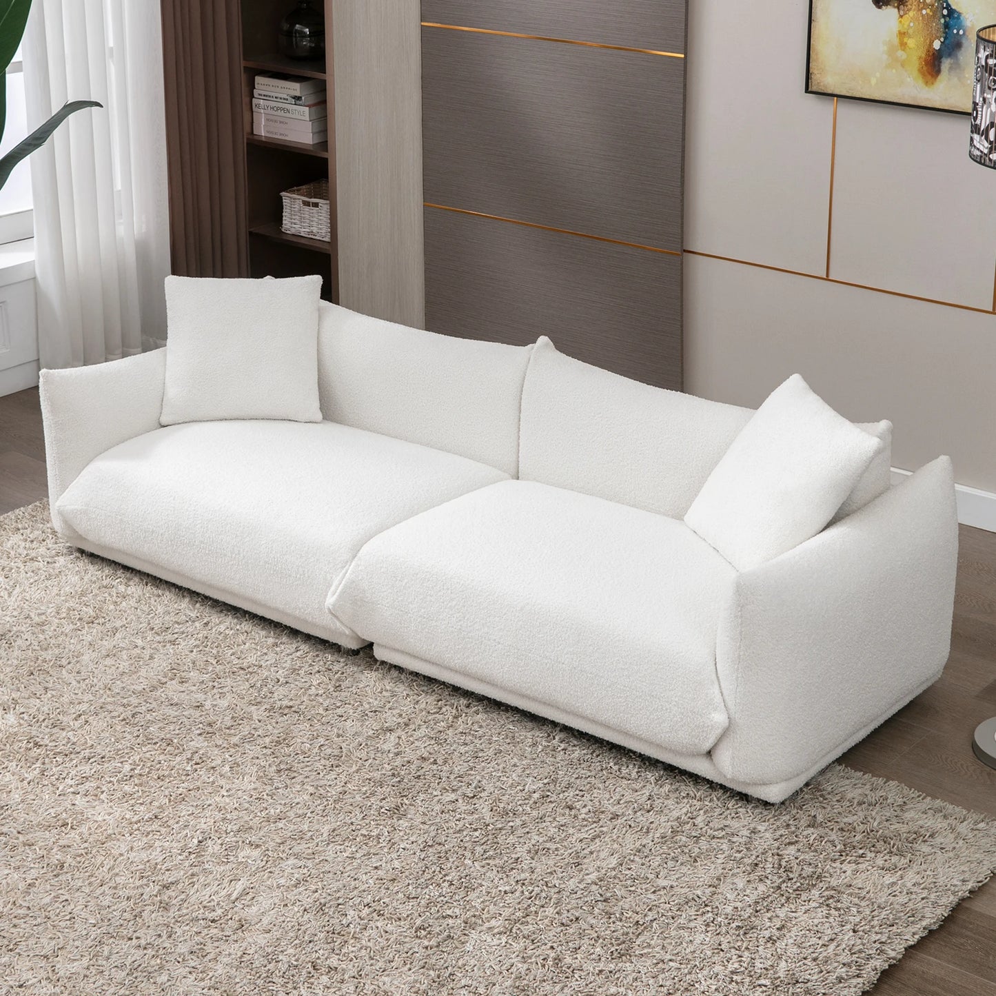 Floor Sofa Couch , Lambswool 2-Seat Sofas 88"