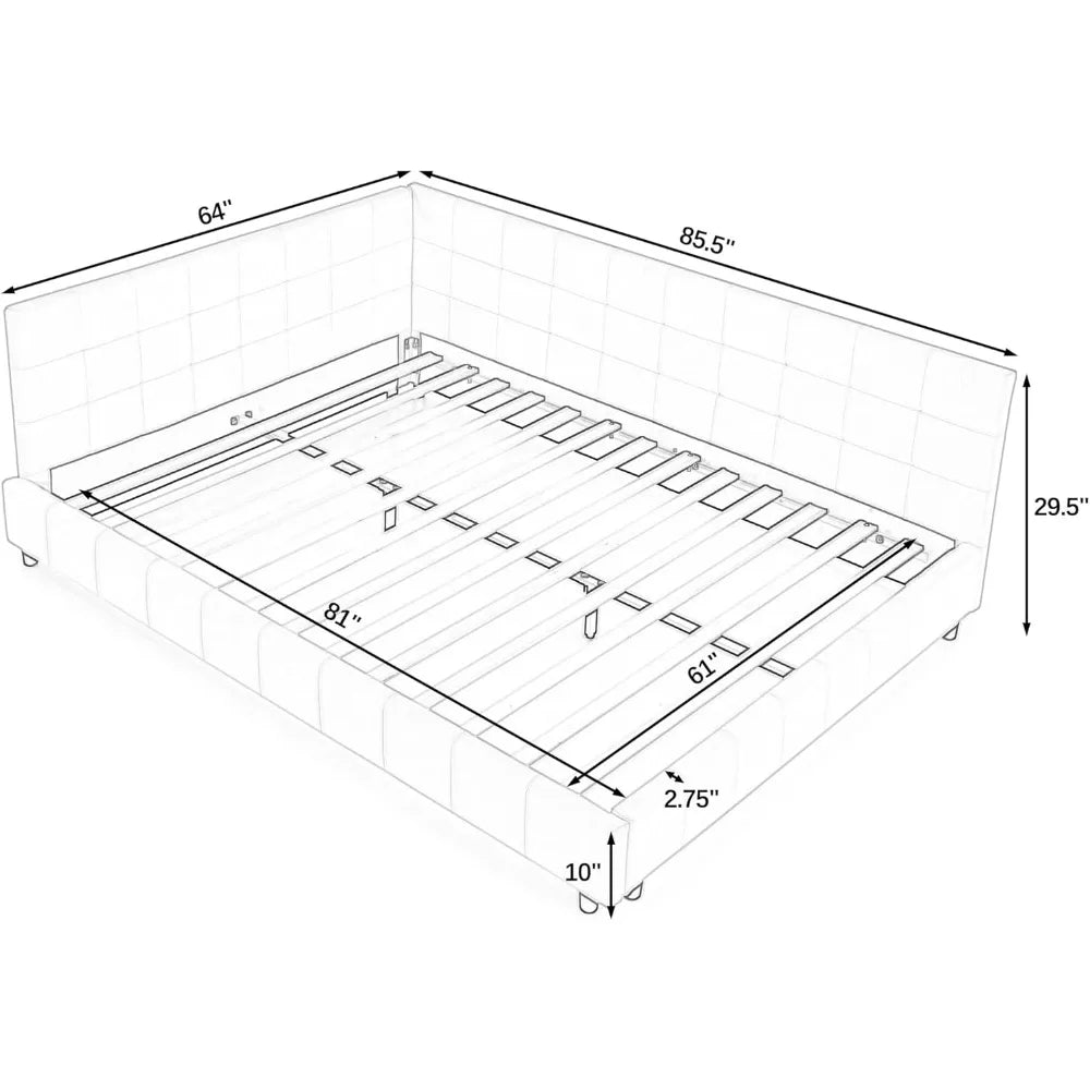Queen Size Upholstered Corner Daybed, Modern L-Shaped